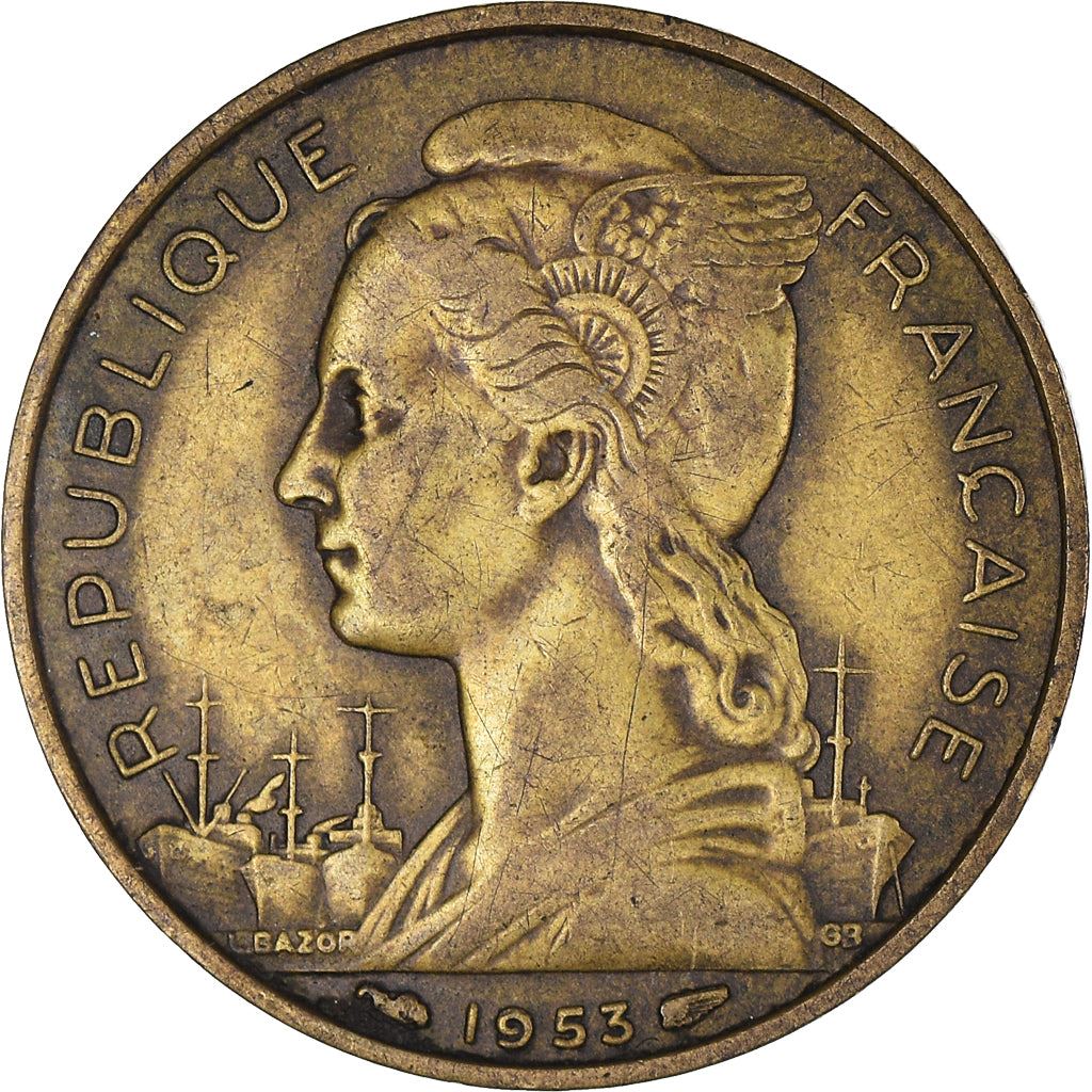 Madagascar | 20 Francs Coin | Marianne | Cargo Ships | Map | Horns | Km:7 | 1953