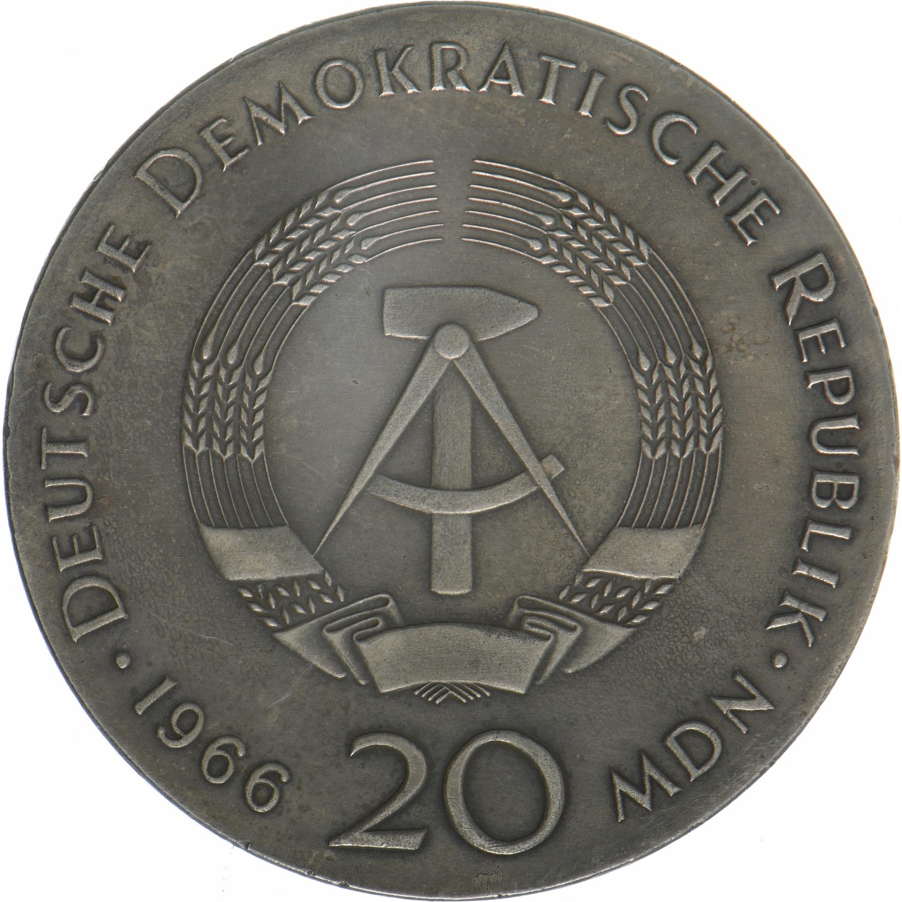 German Democratic Republic | 20 Mark Coin | Gottfried Wilhelm | KM:16 | 1966