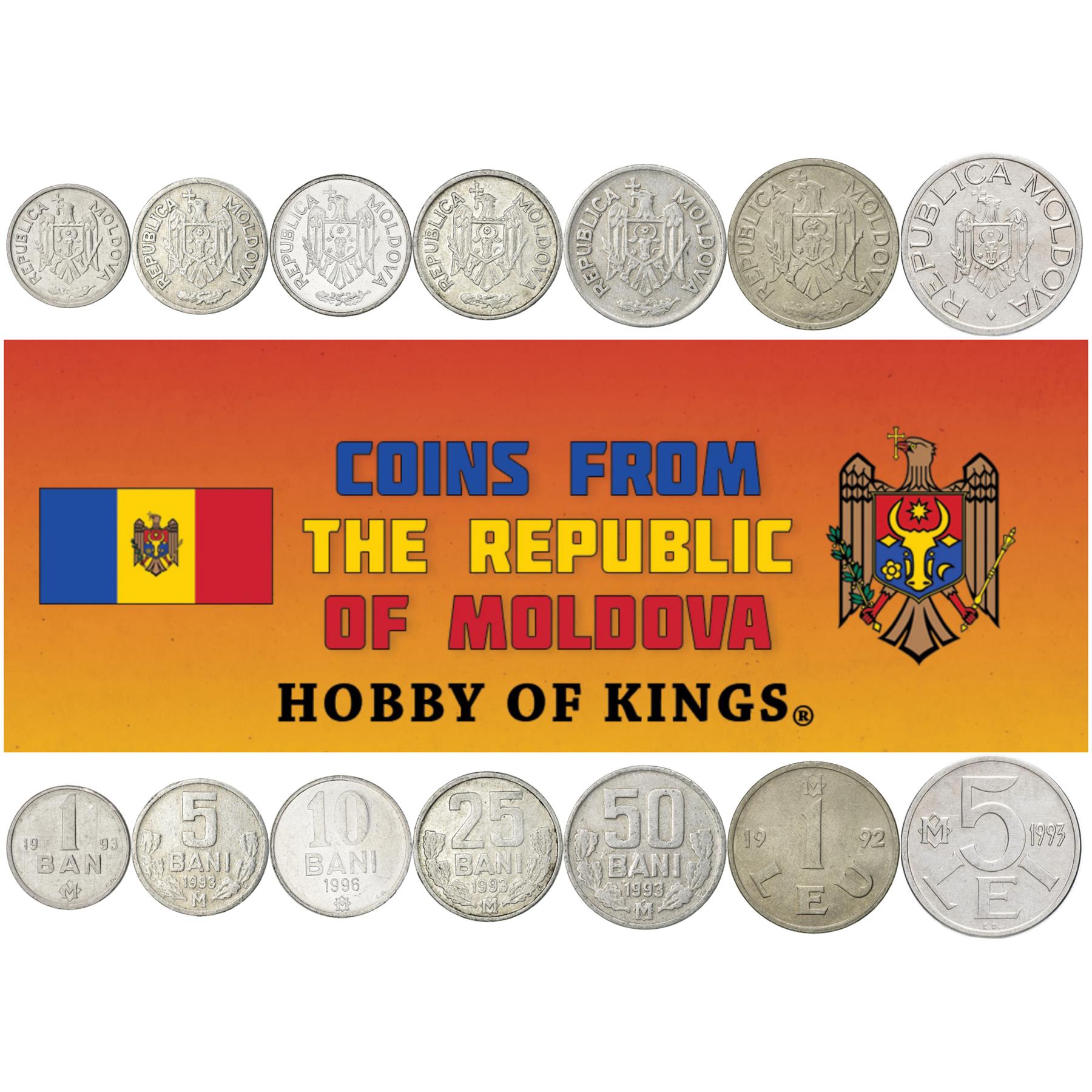 Moldovan 7 Coin Set 1 5 10 25 50 Bani 1 5 Lei | Eagle | Moldova | 1992 - 1996