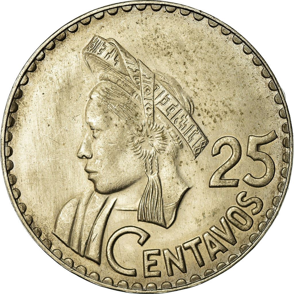 Guatemala | 25 Centavos Coin | Native bust | Km:268 | 1965 - 1966