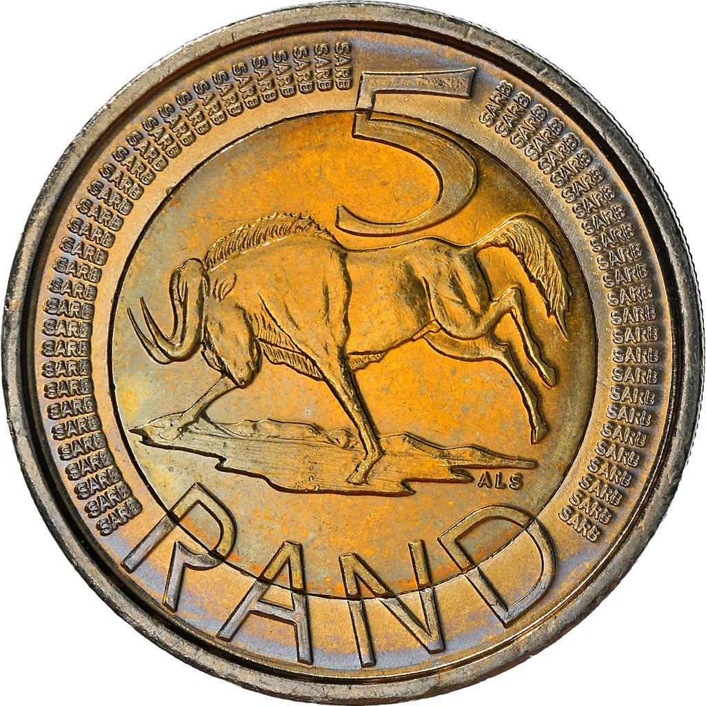 South Africa | 5 Rand Coin | Animals | Wildebeest | Gnu | Km:499 | 2010