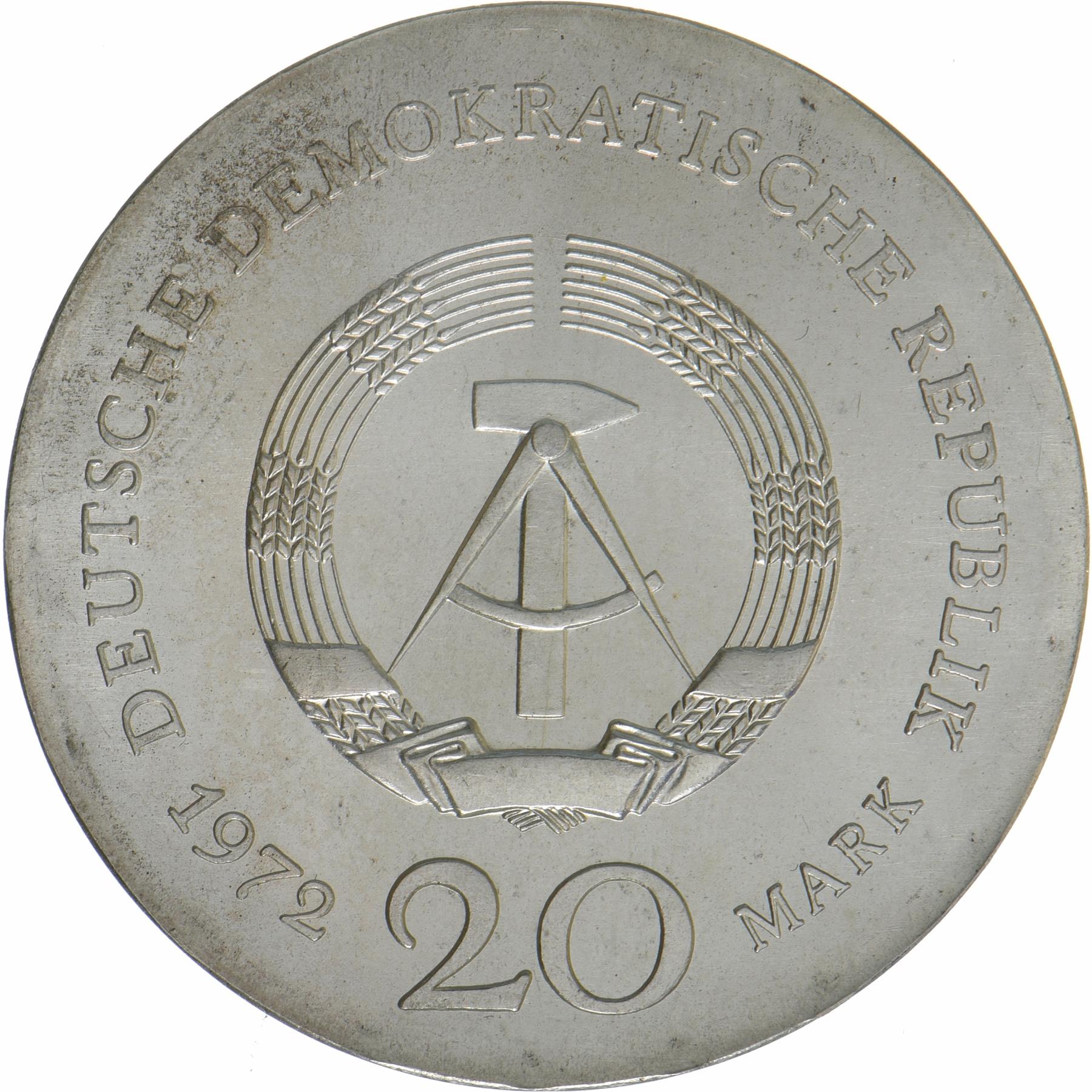 German Democratic Republic | 20 Mark Coin | Lucas Cranach | KM:41 | 1972