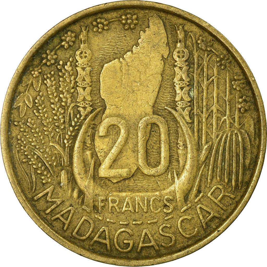 Madagascar | 20 Francs Coin | Marianne | Cargo Ships | Map | Horns | Km:7 | 1953