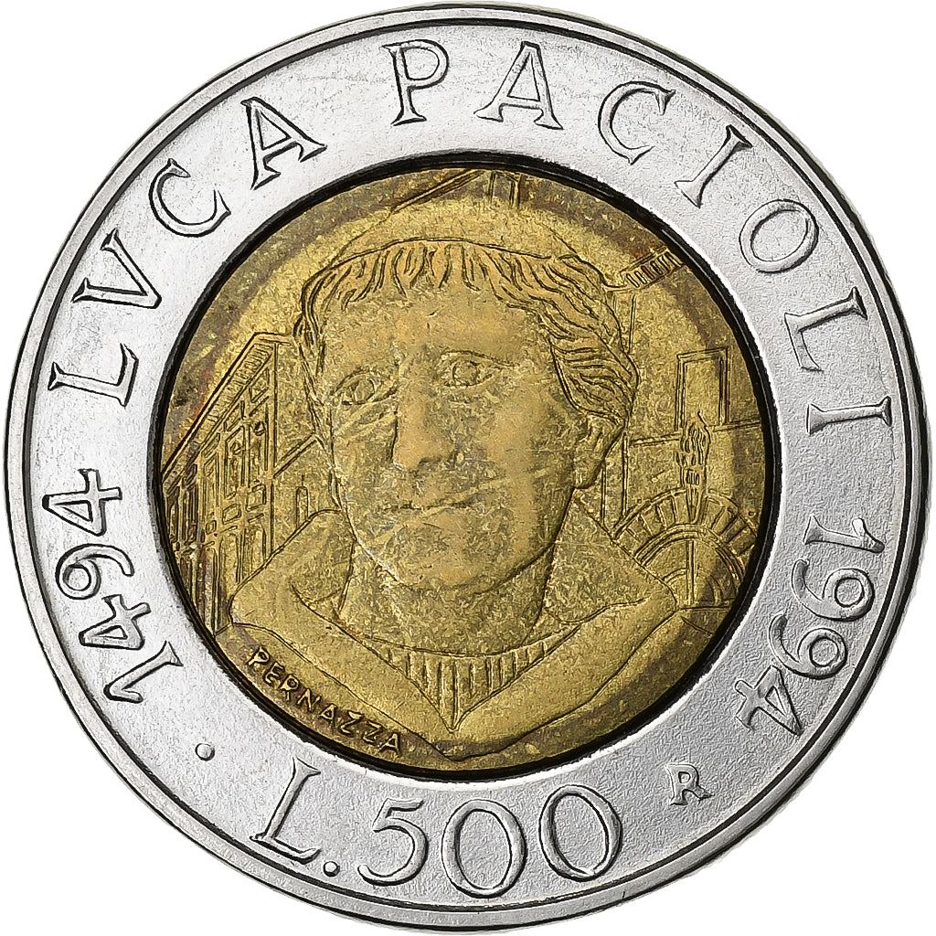 Italy | 500 Lire Coin | Luca Pacioli | Km:167 | 1994