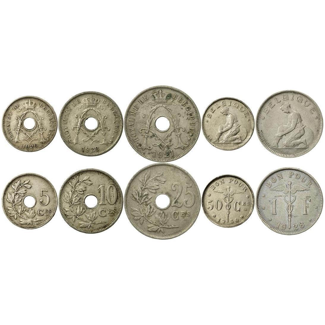 Belgium | 5 Coin Set | 5 10 25 50 Centimes 1 Franc | 1910 - 1934