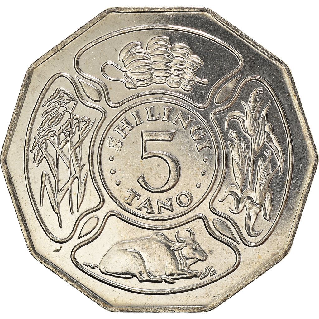 Tanzania | 5 Shilingi Coin | Cow | Corn | Km:23A | 1990 - 1993