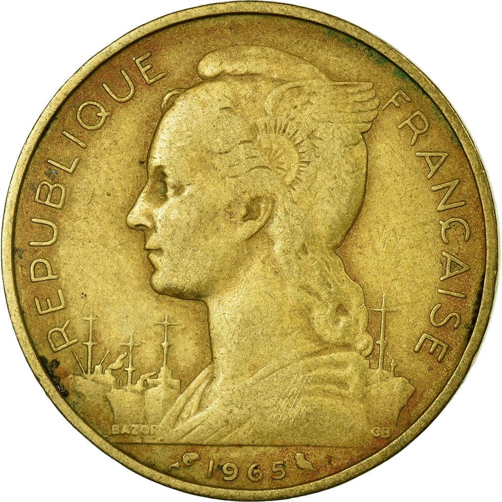 French Somaliland | 20 Francs Coin | Marianne | Dhow | Ocean Liner | Km:12 | 1965