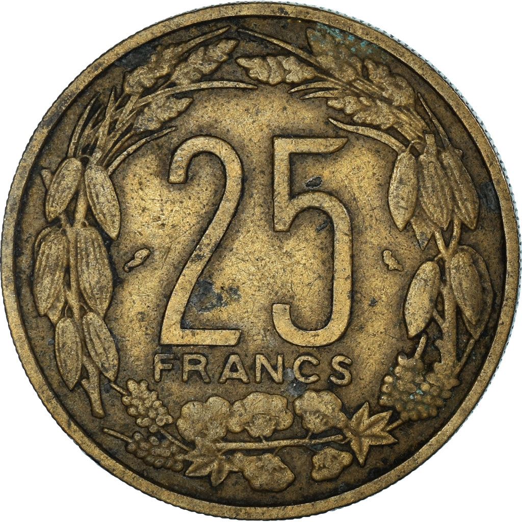 Central African States | 25 Francs Cfa Coin | Antelope | Crops | Km:4 | 1962
