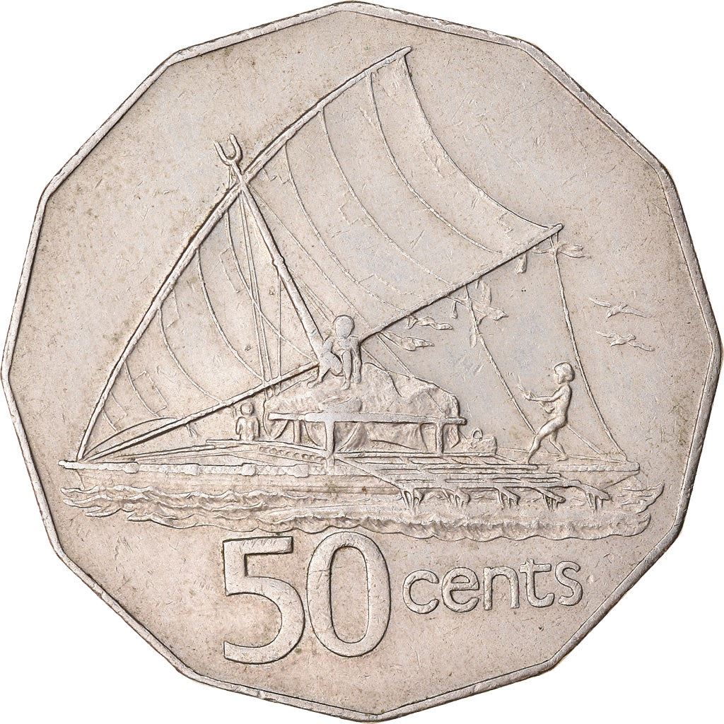 Fiji | 50 Cents Mynt | Elizabeth II | Polynesisk Båt | KM36 | 1975 - 1984