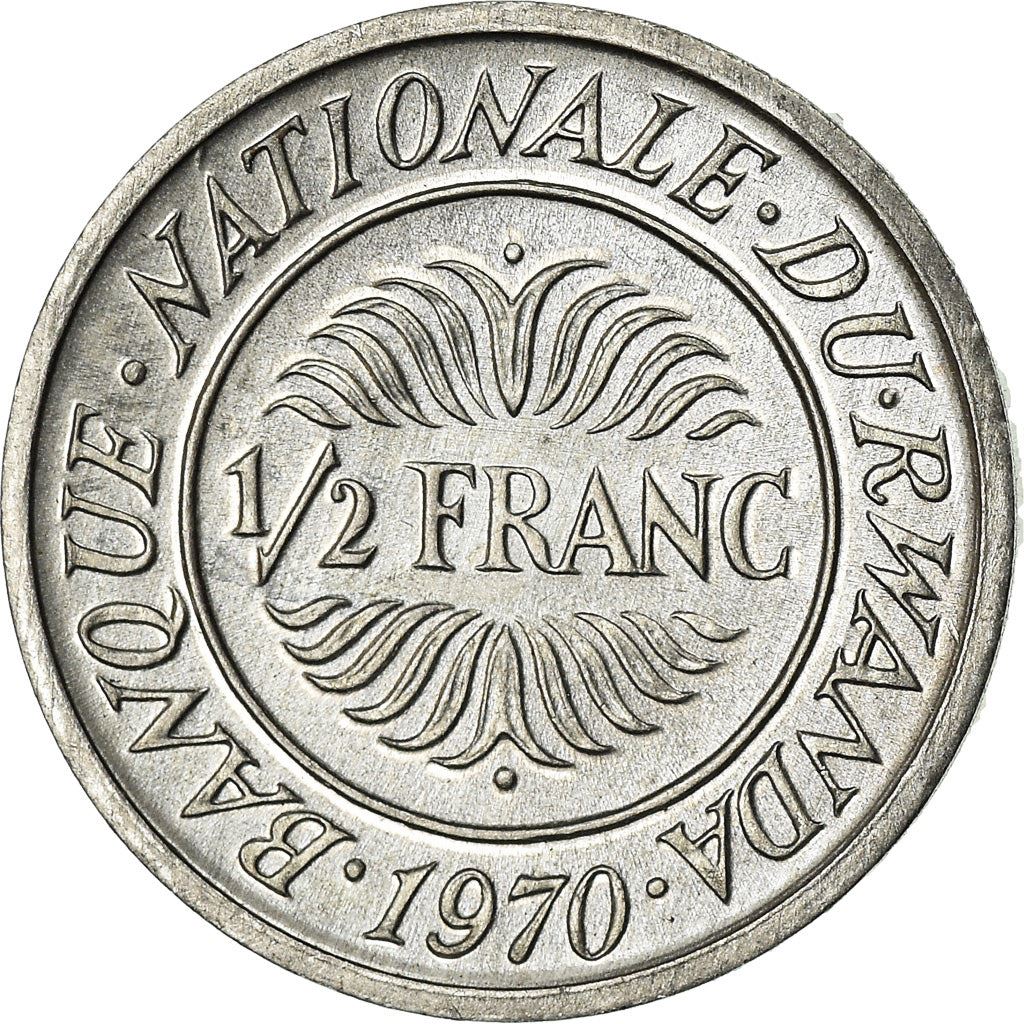 Rwanda | 1/2 Franc Coin | Stylized Plants | Km:9 | 1970