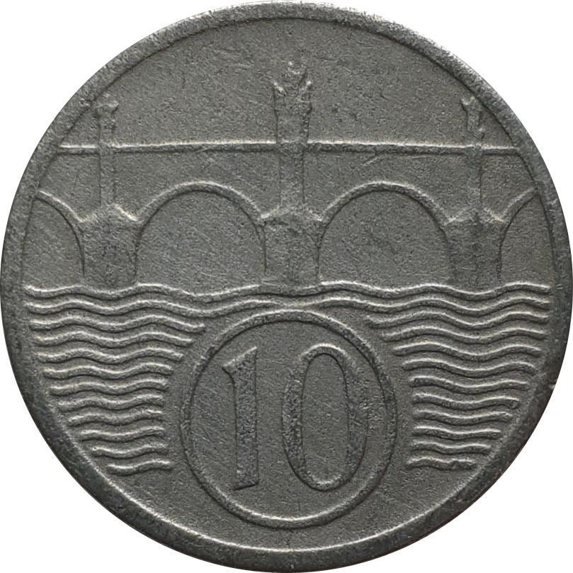 Bohemia and Moravia 10 Haleru Coin | Lion | Charles Bridge | 1940 - 1944