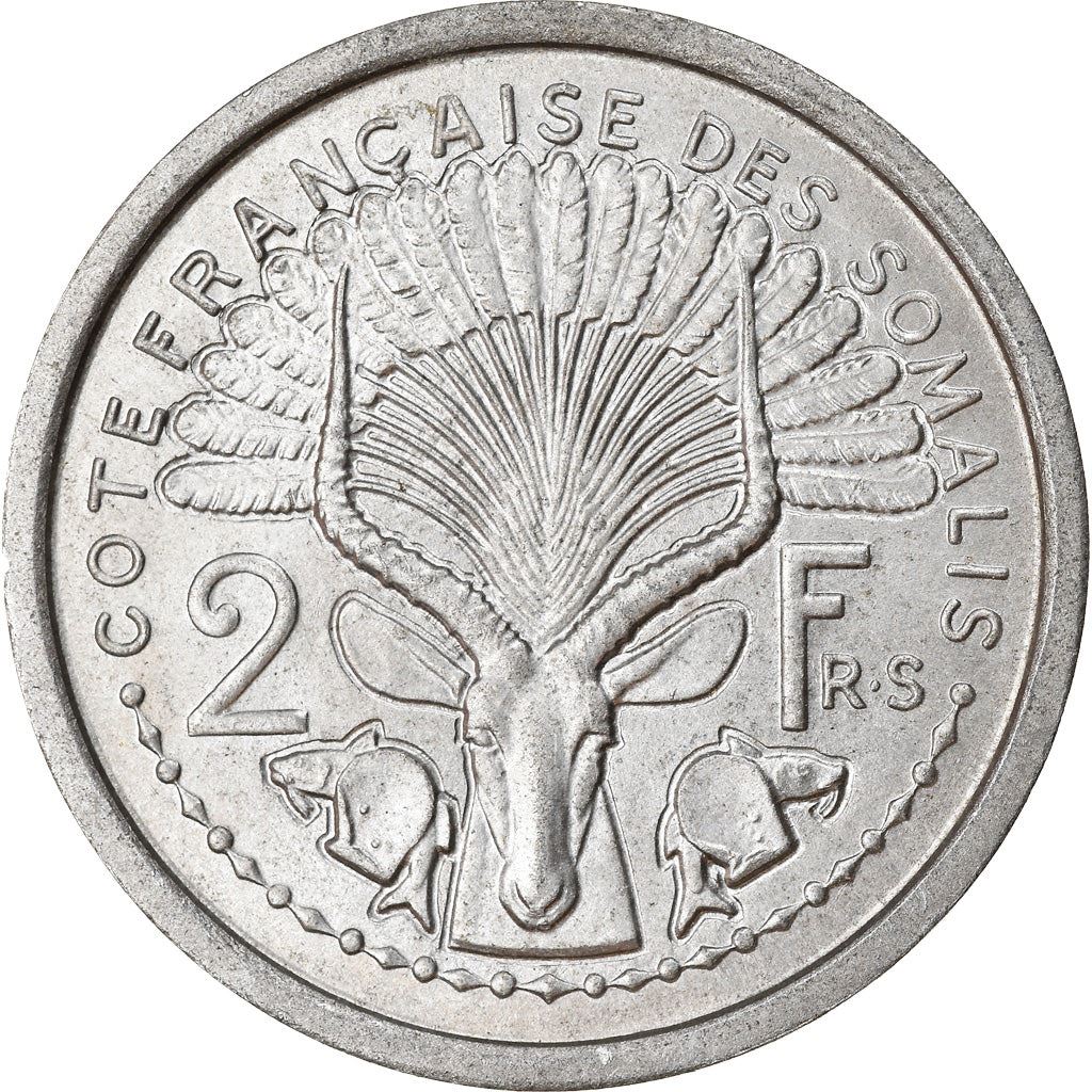 French Somaliland | 2 Francs Coin | Marianne | Waterbuck | Km:9 | 1959 - 1965