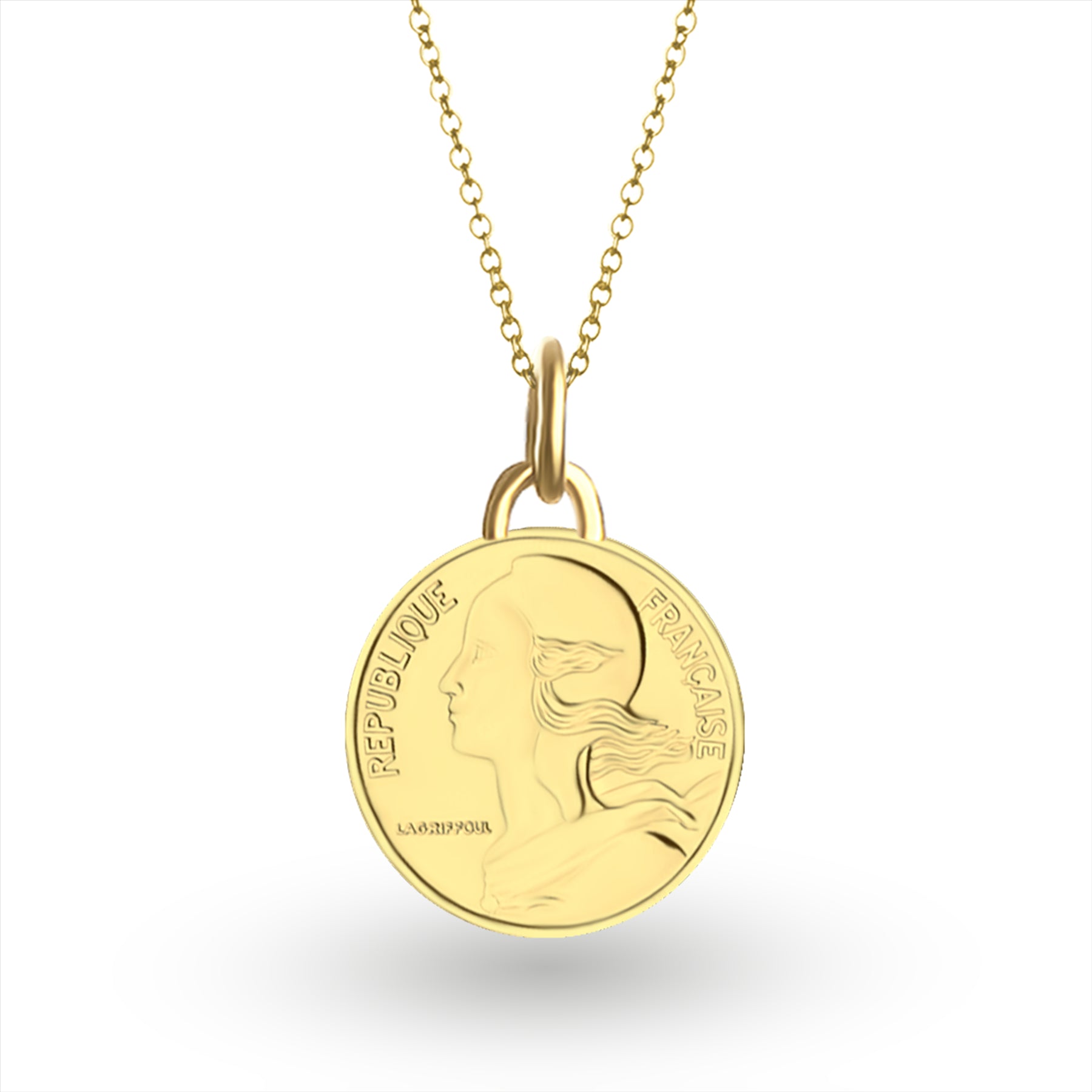 French Coin Necklace | Medallion Pendant Jewelry | 18K Gold Plated 5 Centimes | 1966 - 2001