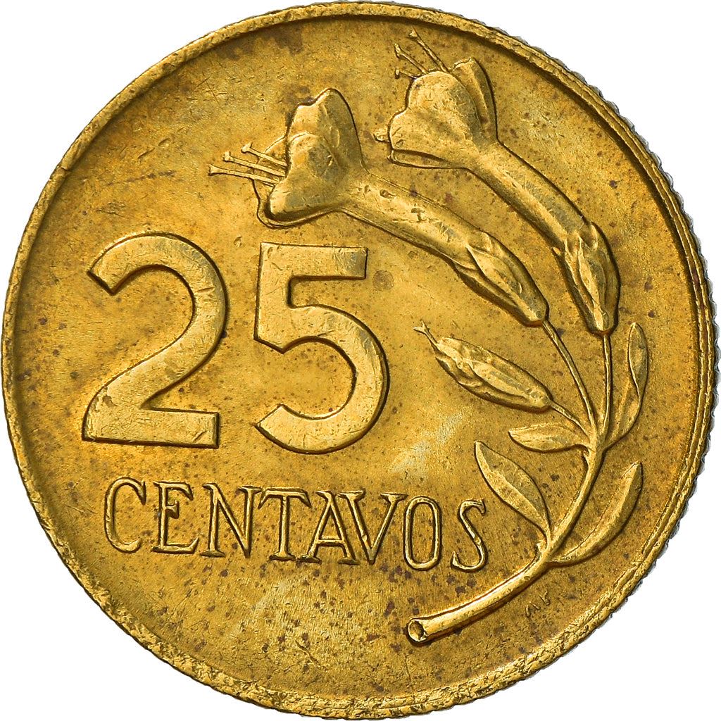 Peru | 25 Centavos Coin | Cantuta flower | Km:246 | 1966 - 1973