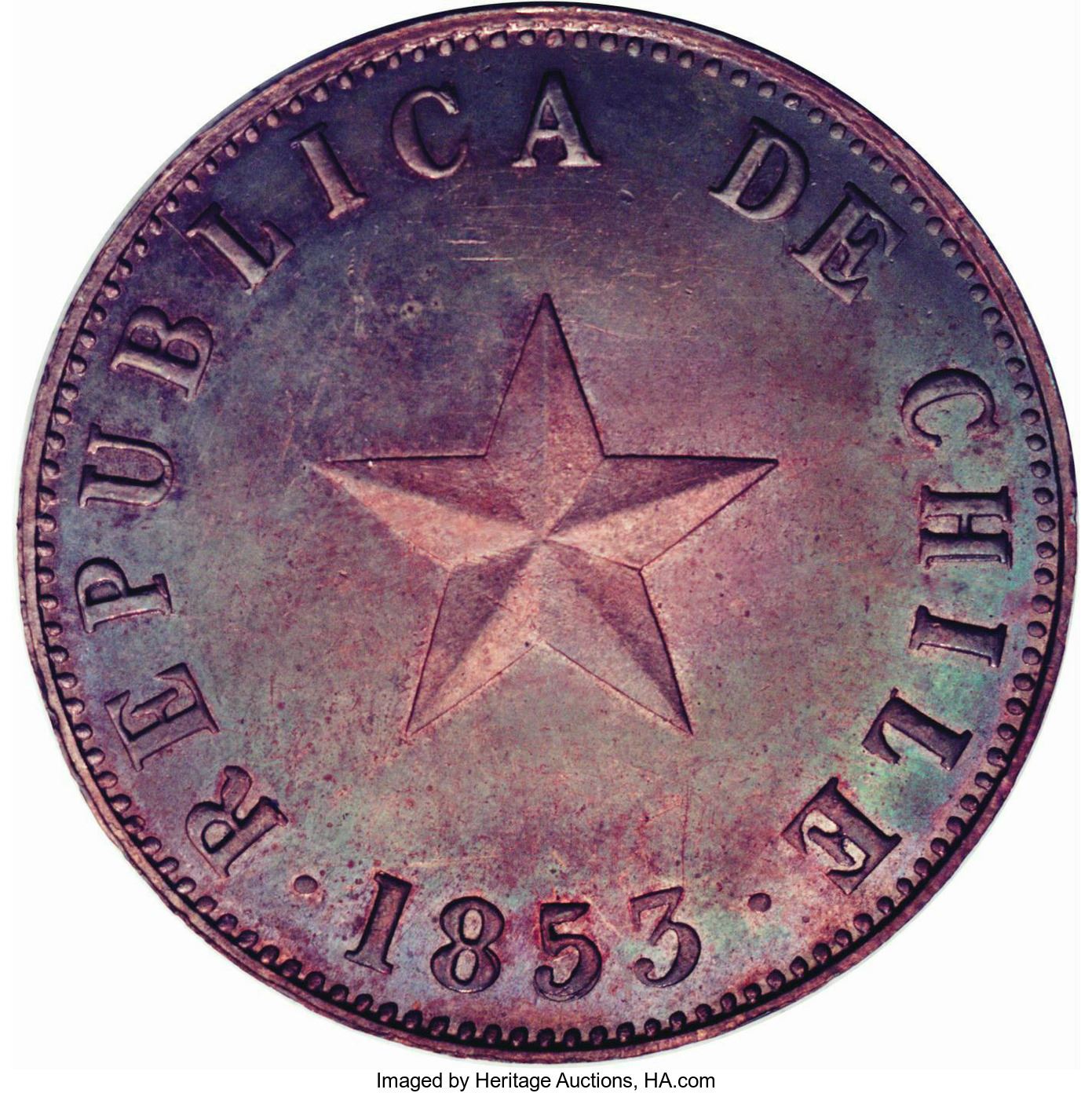 Chile 1 Centavo Coin | KM127 | 1853