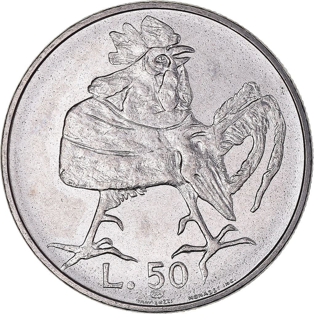 San Marino | 50 Lire Coin | Rooster | Km:35 | 1974