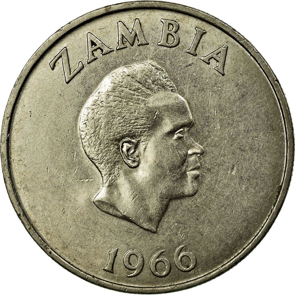 Zambia 1 Shilling Coin | Crowned Hornbill | Kenneth Kaunda | KM7 | 1966
