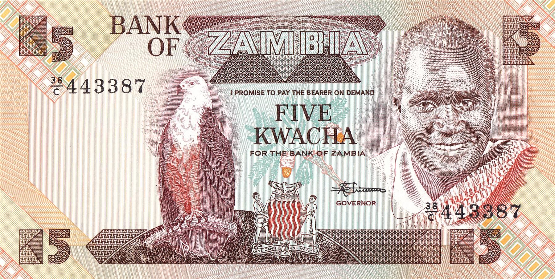Zambia | 5 Kwacha Banknote | 1980 - 1988 | Eagle | President Kaunda | Kariba Dam
