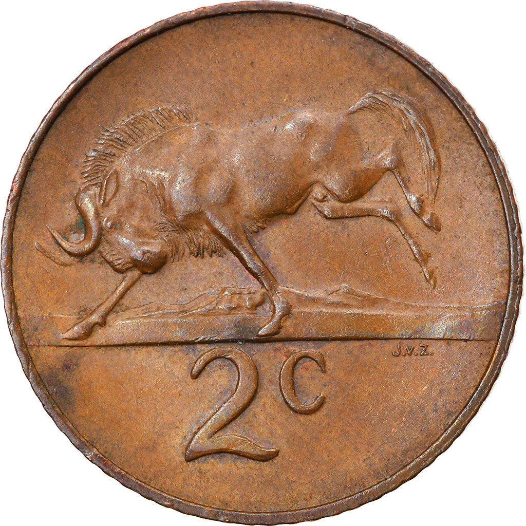 Pièce de 2 Cents d'Afrique du Sud | Légende Afrikaans - SUID-AFRIKA | KM66.2 | 1965 - 1969