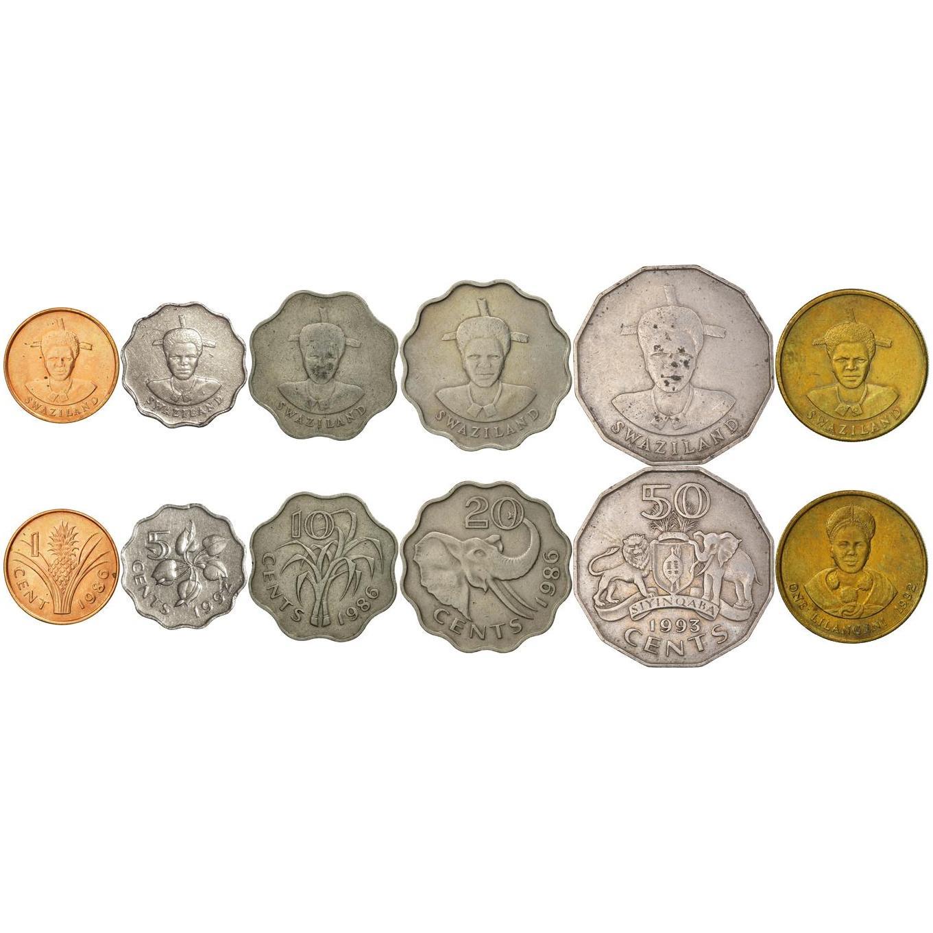 Kingdom of Swaziland | 6 Coin Set | 1 Cent 5 10 20 50 Cents 1 Lilangeni | 1986 - 1993