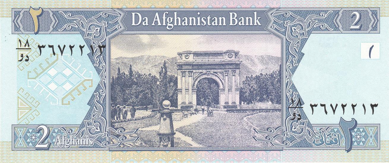Afghanistan | 2 Afghanis Banknote | 2002 - 2004 | Arch of Victory | Paghman Gardens