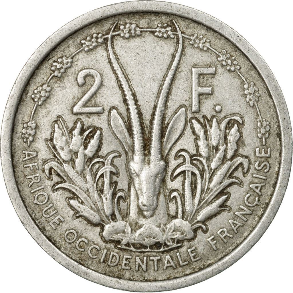 French West Africa | 2 Francs Coin | Marianne | Gazelle | Maize | Km:4 | 1948 - 1955