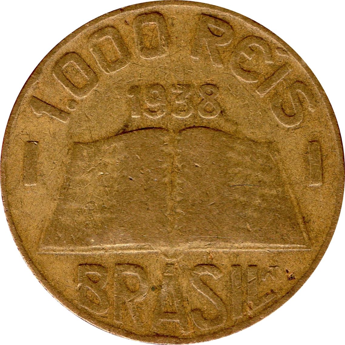 Brazil | 1000 Reis Coin | Open bible | KM:541 | 1936 - 1938