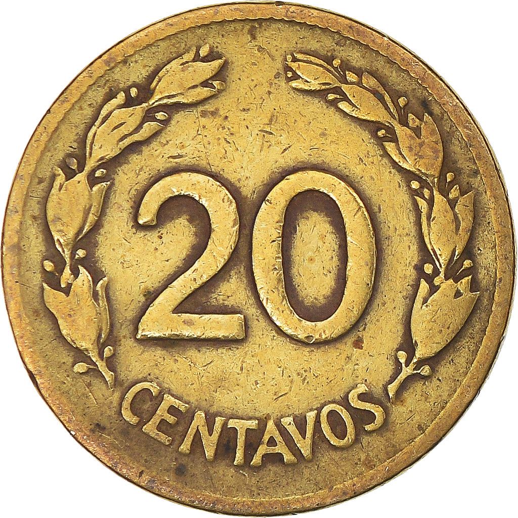 Ecuador | 20-Centavos-Münze | Messing | Kranz | KM:77.1a | 1942–1944