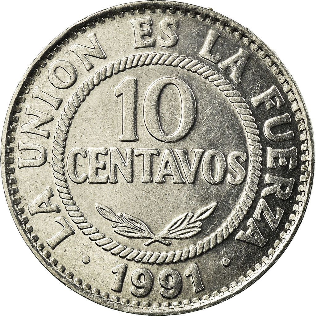 Bolivia | 10 Centavos | Stainless steel | Coat of Arms | KM:202 | 1987-1997