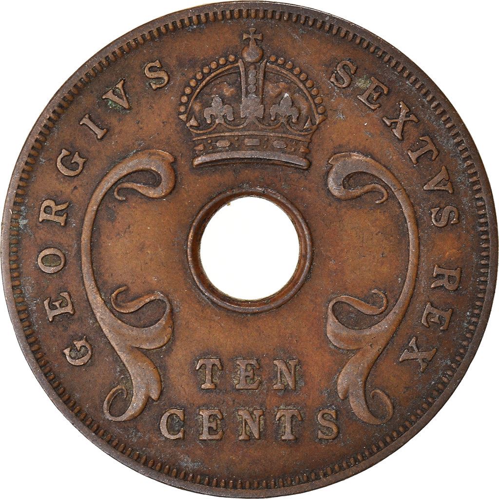 East Africa | 10 Cents Coin | Crown | Tusks | Km:34 | 1949 - 1952