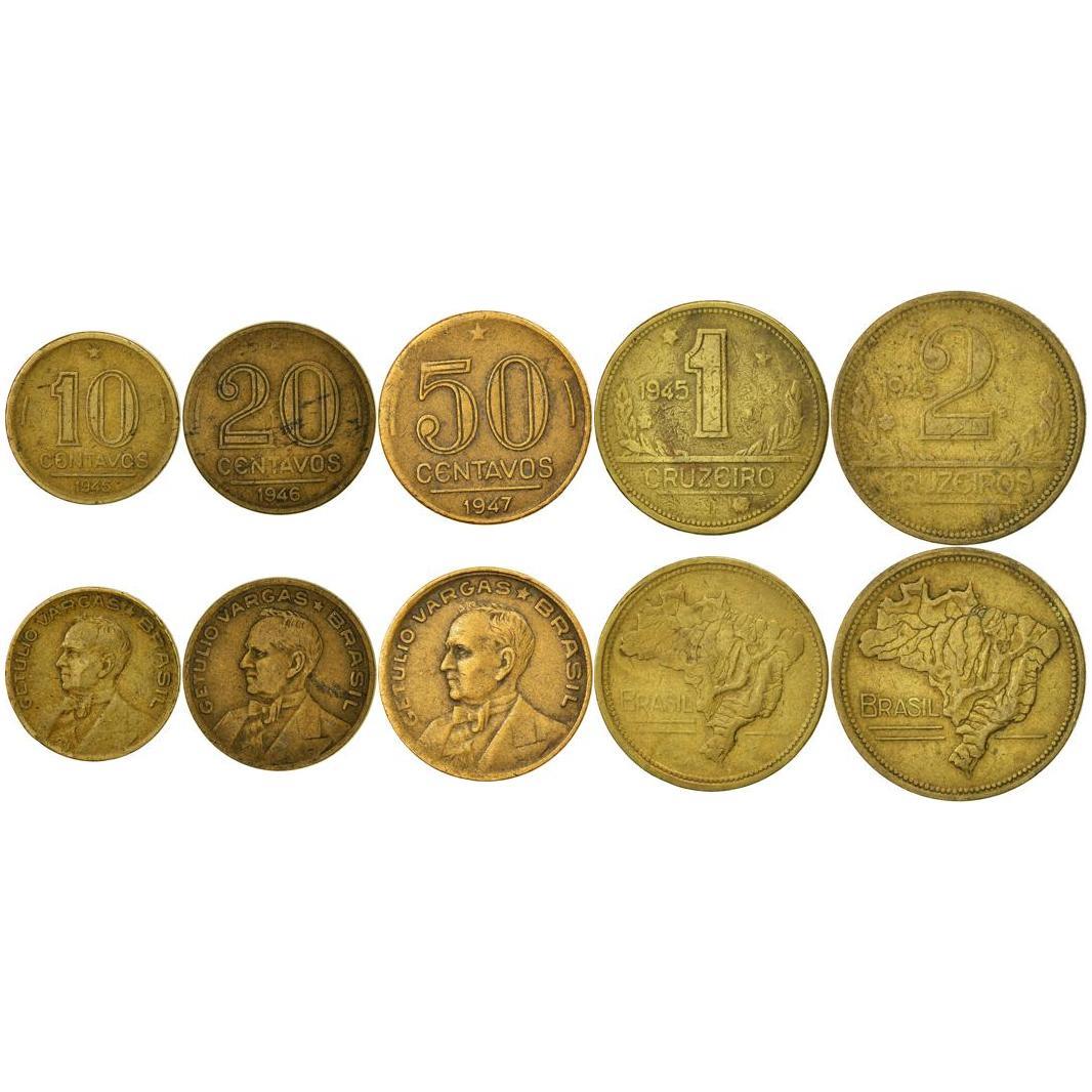 Brasil | Conjunto de 5 Moedas | 10 20 50 Centavos 1 Cruzeiro 2 Cruzeiros | 1942 - 1956