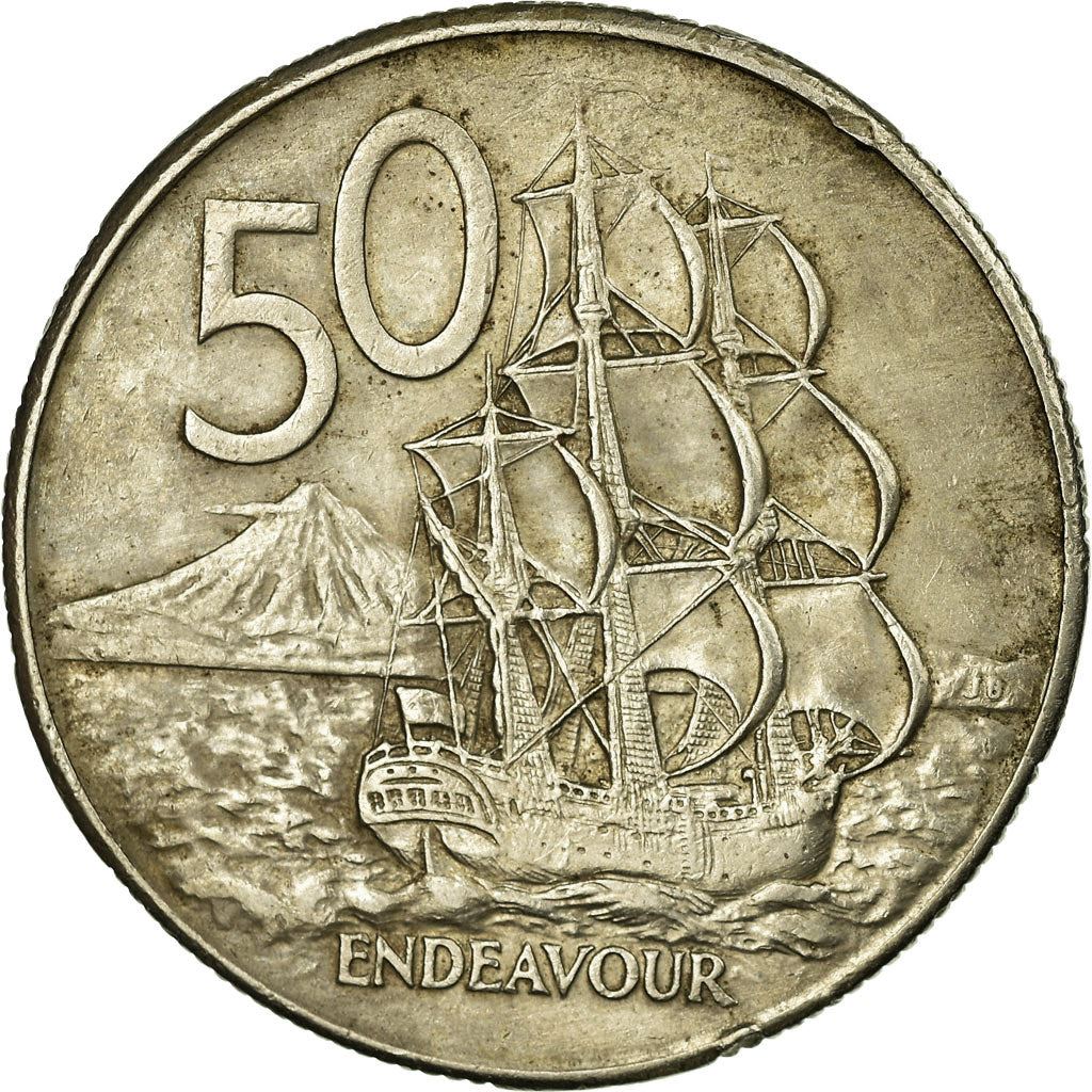 ニュージーランド 50セント硬貨 | エリザベス2世女王 | キャプテン・ジェームズ・クック | HMS エンデバー | KM37 | 1967年 - 1985年