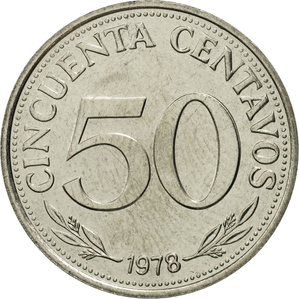 Bolivia | 50 Centavos | Nickel clad steel | Coat of Arms | KM:190 | 1965-1980