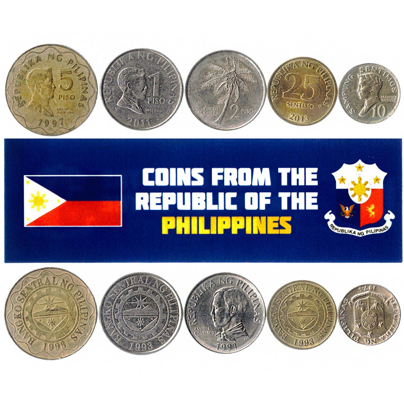 5 Mixed Coins From The Philippines | Sentimo - Piso | 1958 - 2021