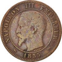 France | 2 Centimes Coin | Napoleon III | Eagle | Km:776 | 1853 - 1857
