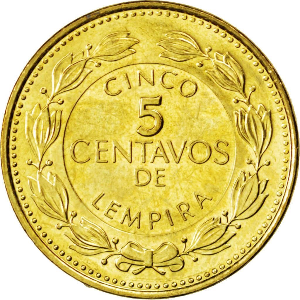 Honduras | 5 Centavos Coin | Brass | Wreath | Coat of Arms | Km:72.4 | 1995 - 2007