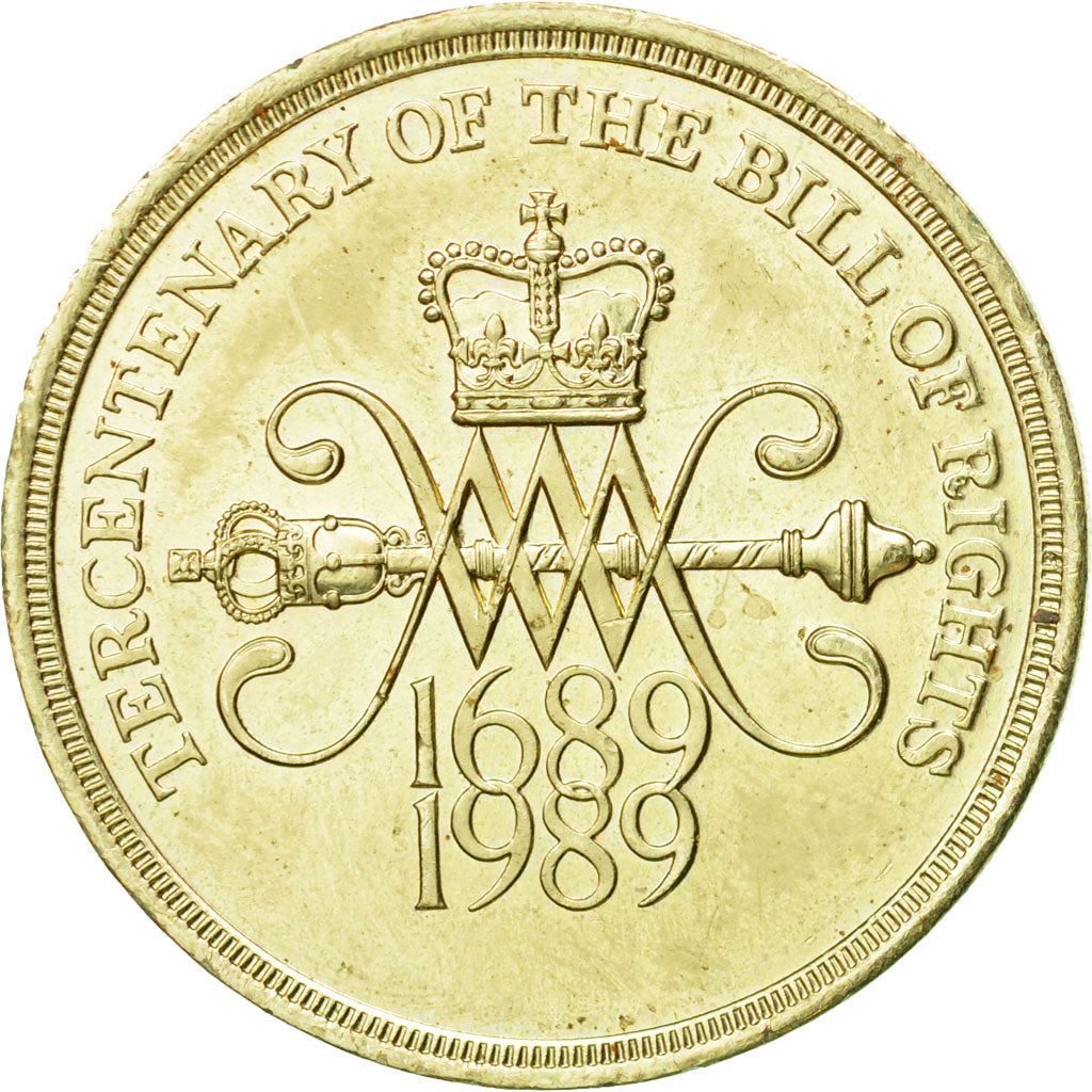 Moneta da 2 Sterline del Regno Unito | Gran Bretagna | Ritratto n. 3 della Regina Elisabetta II | Dichiarazione dei Diritti | 1989