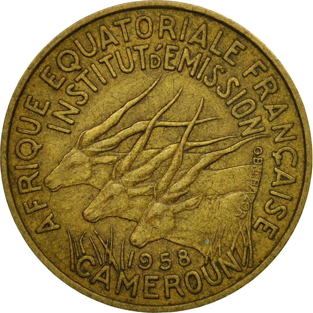 French Equatorial Africa | 10 Francs Coin | Antelope | Crops | Wreath | Km:11 | 1958