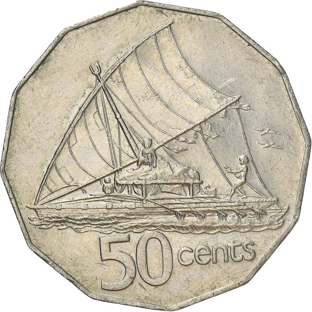 Fiji | 50 Cents Mynt | Elizabeth II | Polynesisk Båt | KM36 | 1975 - 1984