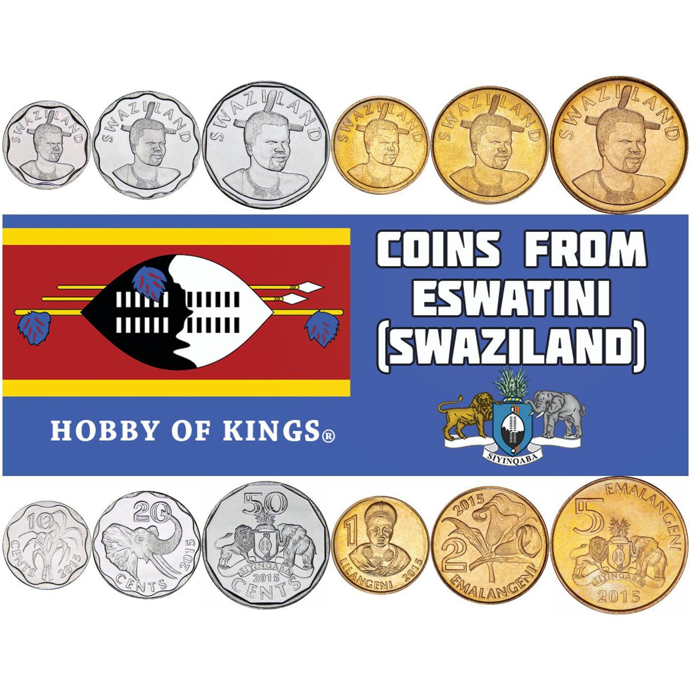 Kingdom of Swaziland | 6 Coin Set | 10 20 50 Cents 1 Lilangeni 2 5 Emalangeni | 2015
