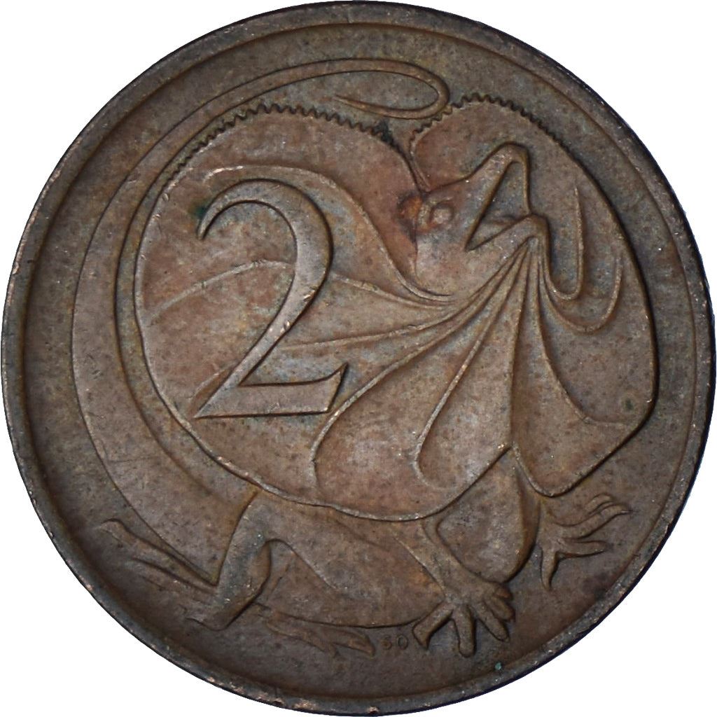 Australia | 2 Cents Coin | Frill-necked Lizard | Km:63 | 1966 - 1984