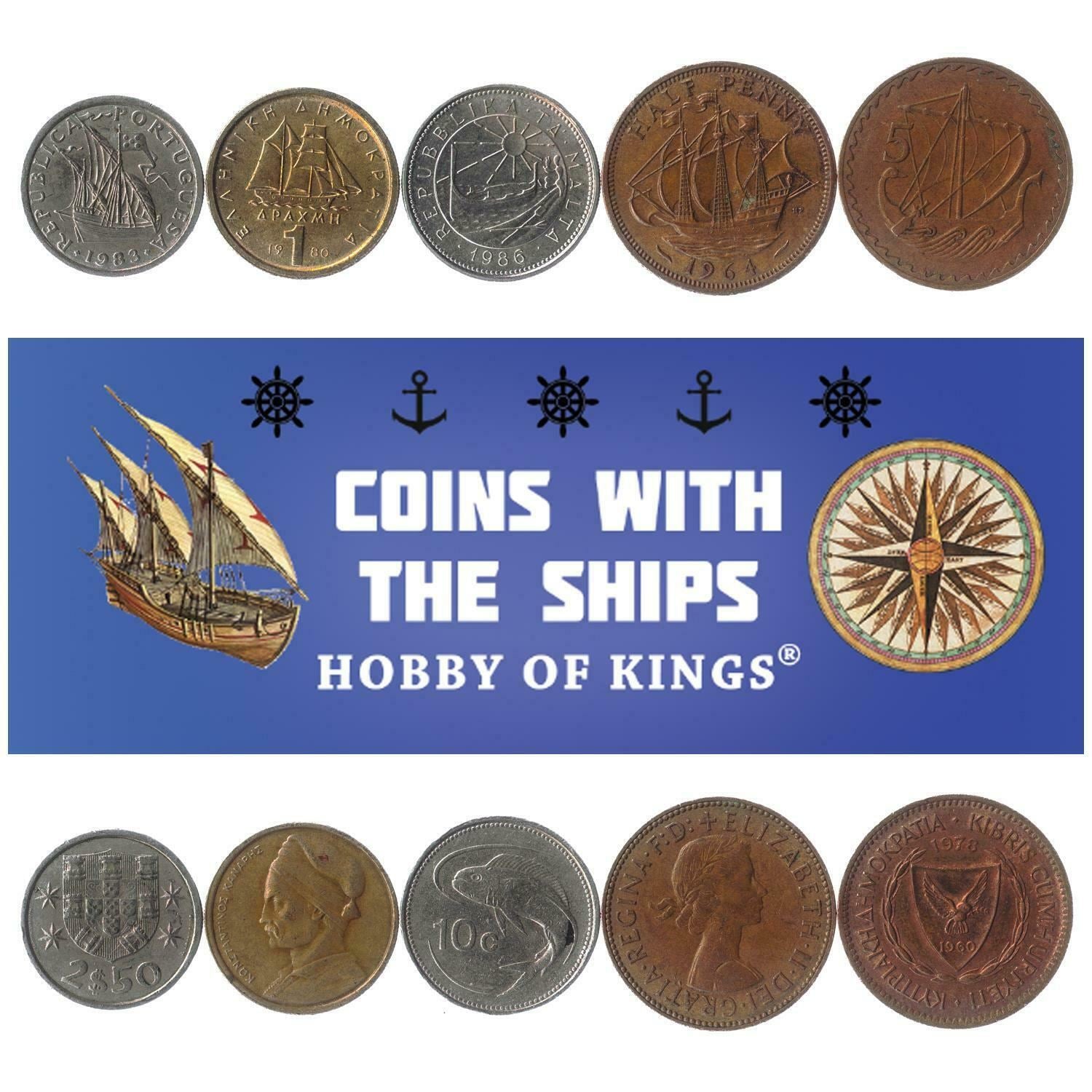 Mixed Coins with Ships | Galleons | Triremes | Caravels | Frigate | Cogs | Carracks