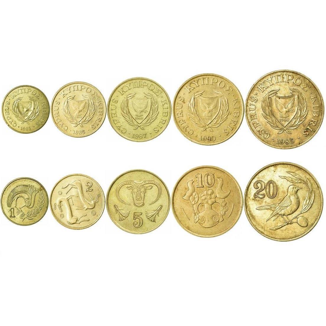 Set 5 Coins Cyprus 1 2 5 10 20 Cents 1985 - 1990