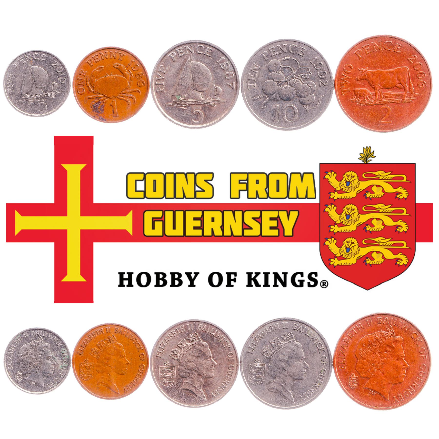 5 Different Coins From Guernsey Mixed Currency 1 New Penny - 10 Pence 1968-2021