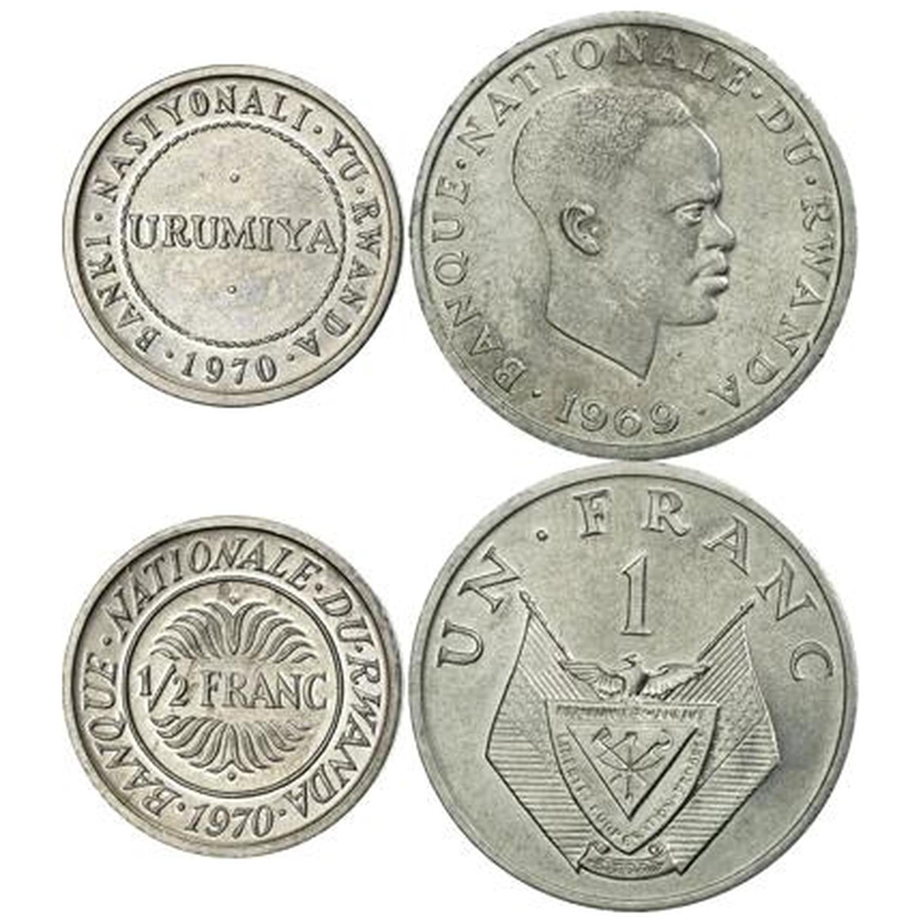 Rwanda | 2 Coin Set | 1/2 1 Franc | 1969 - 1970