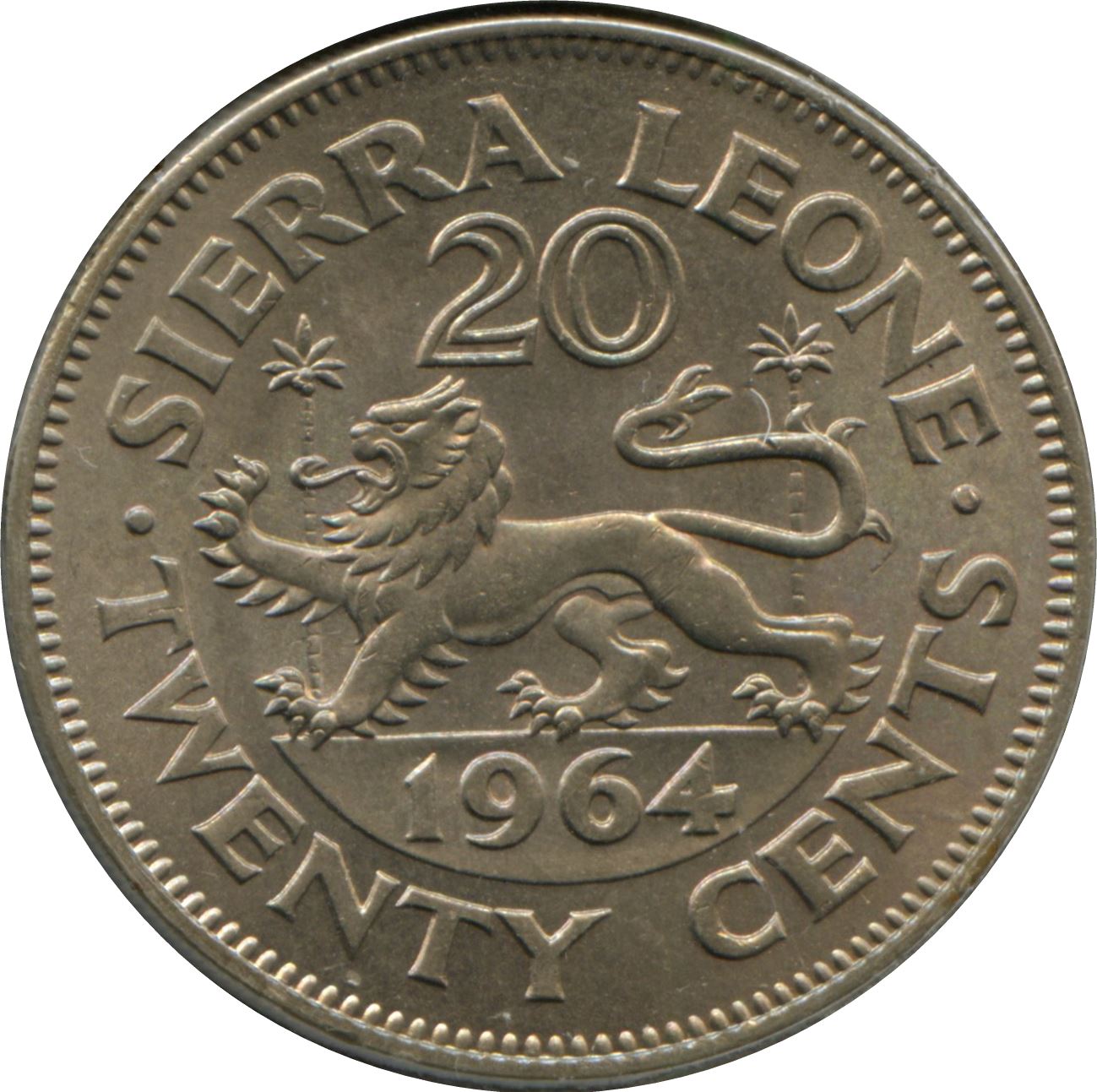 Sierra Leone | 20 Cents Coin | Sir Milton Margai | Lion | KM20 | 1964