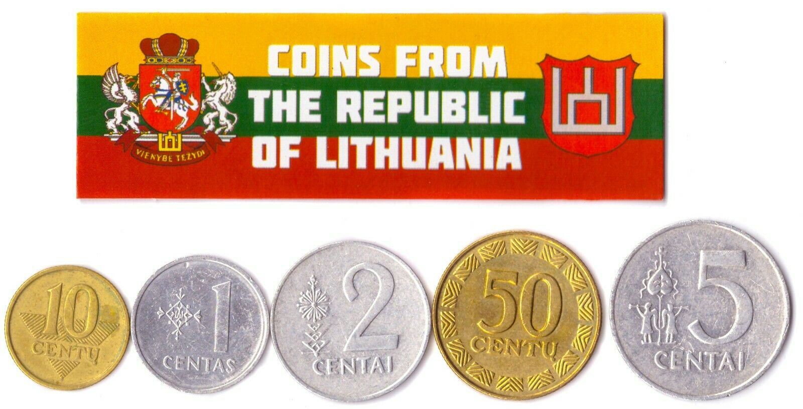 5 Mixed Coins From Lithuania | 1 - 50 Cents | 1991 - 2014