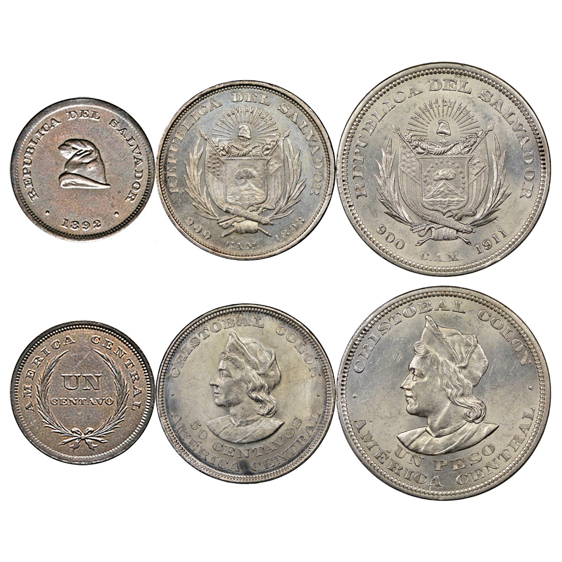 Salvadoran 3 Coin Set 1 50 Centavos 1 Peso | Christopher Columbus | Phrygian Cap | El Salvador | 1992 - 1914