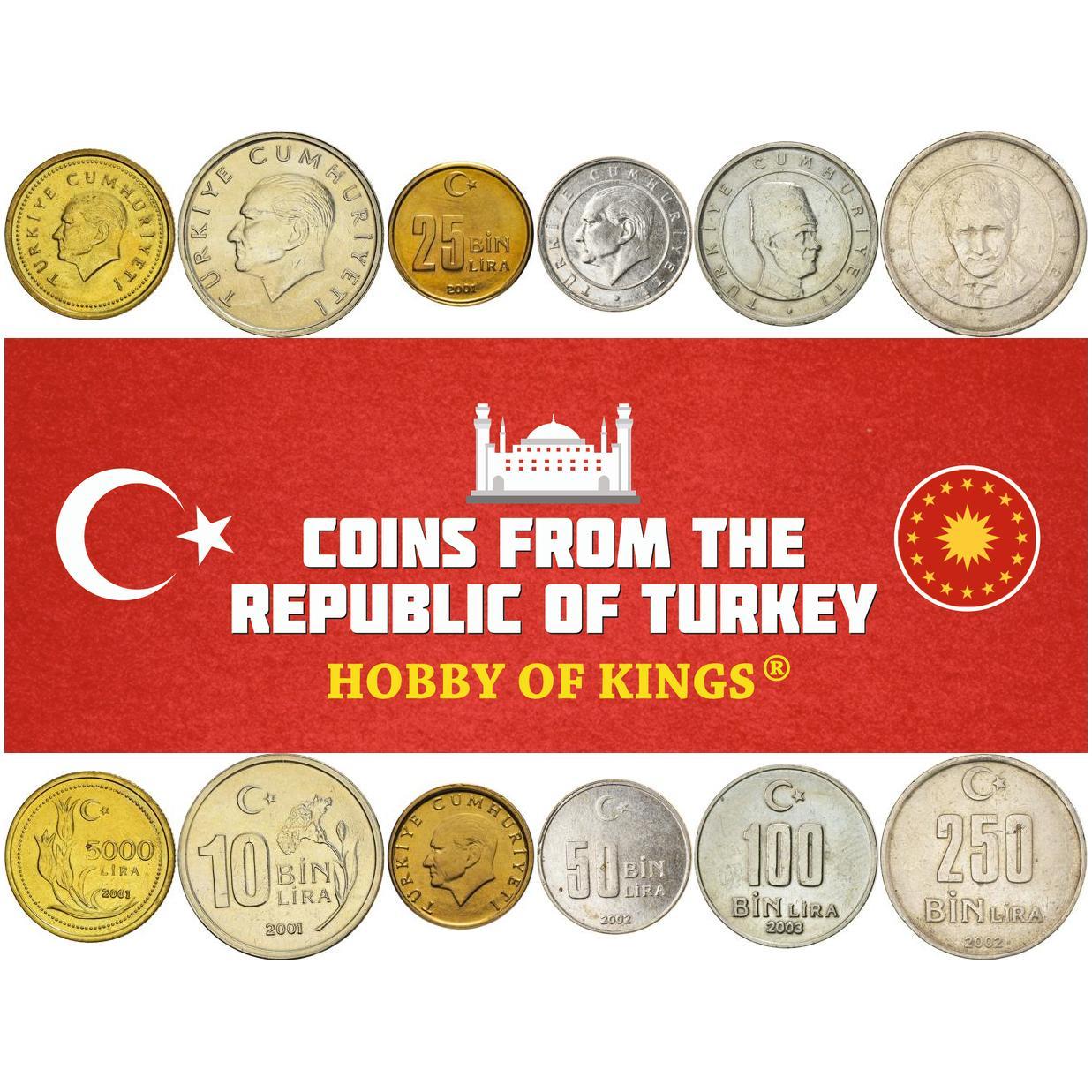 Turkey | 6 Coin Set | 5000 10 000 25 000 50 000 100 000 250 000 Lira | 2001 - 2004