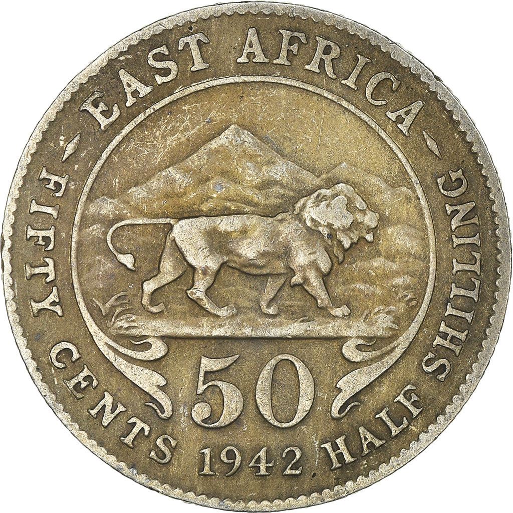 East Africa | 50 Cents Coin | George VI | Lion | Mountains | Km:27 | 1937 - 1944